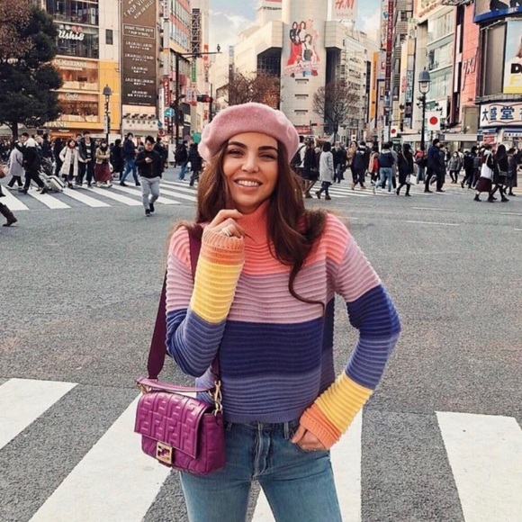Lovers + Friends Unicorn Crop Knit Sweater in Bubblegum Stripe - Picture 1 of 9